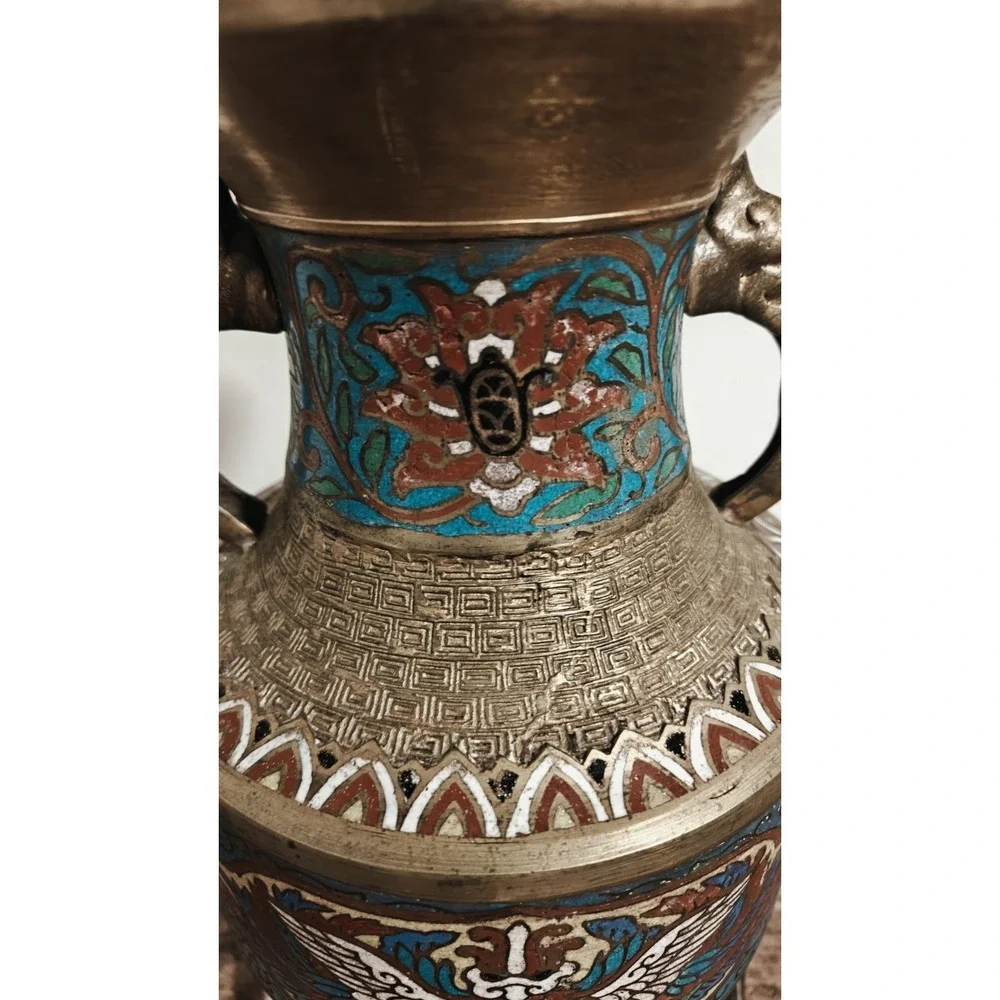 Vintage Japanese Champleve Bronze Enamel Cloisonne Table Lamp Works!